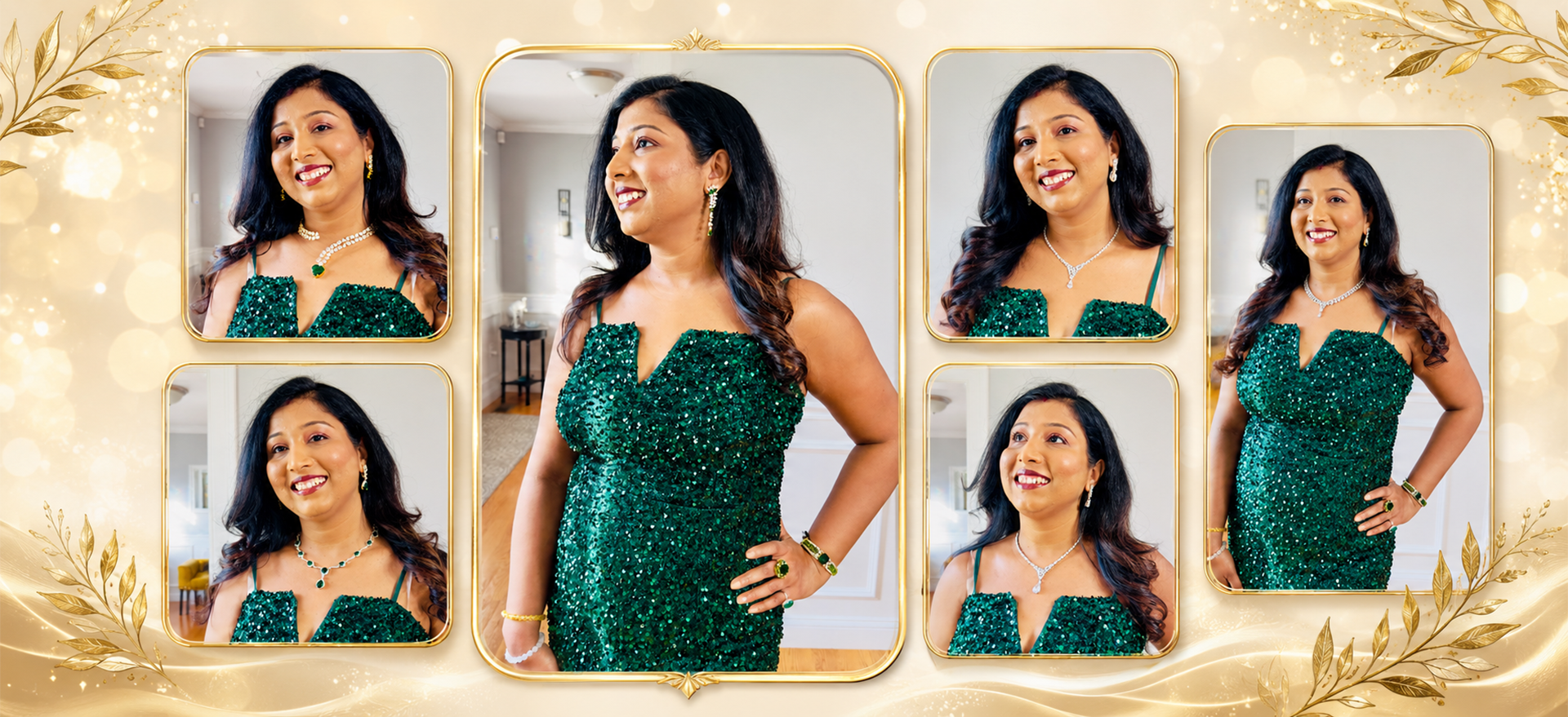 One Green Sequin Dress. Six Zirca Luxe Jewelry Looks. Which One Are You?