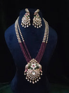 Full set view of Tota-e-Ishq Polki-style parrot pendant necklace and earrings – Mithudi by Zirca Luxe