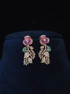 CZ Floral Garden Twin Bloom Necklace & Feather Drop Earring Set – Gulnara