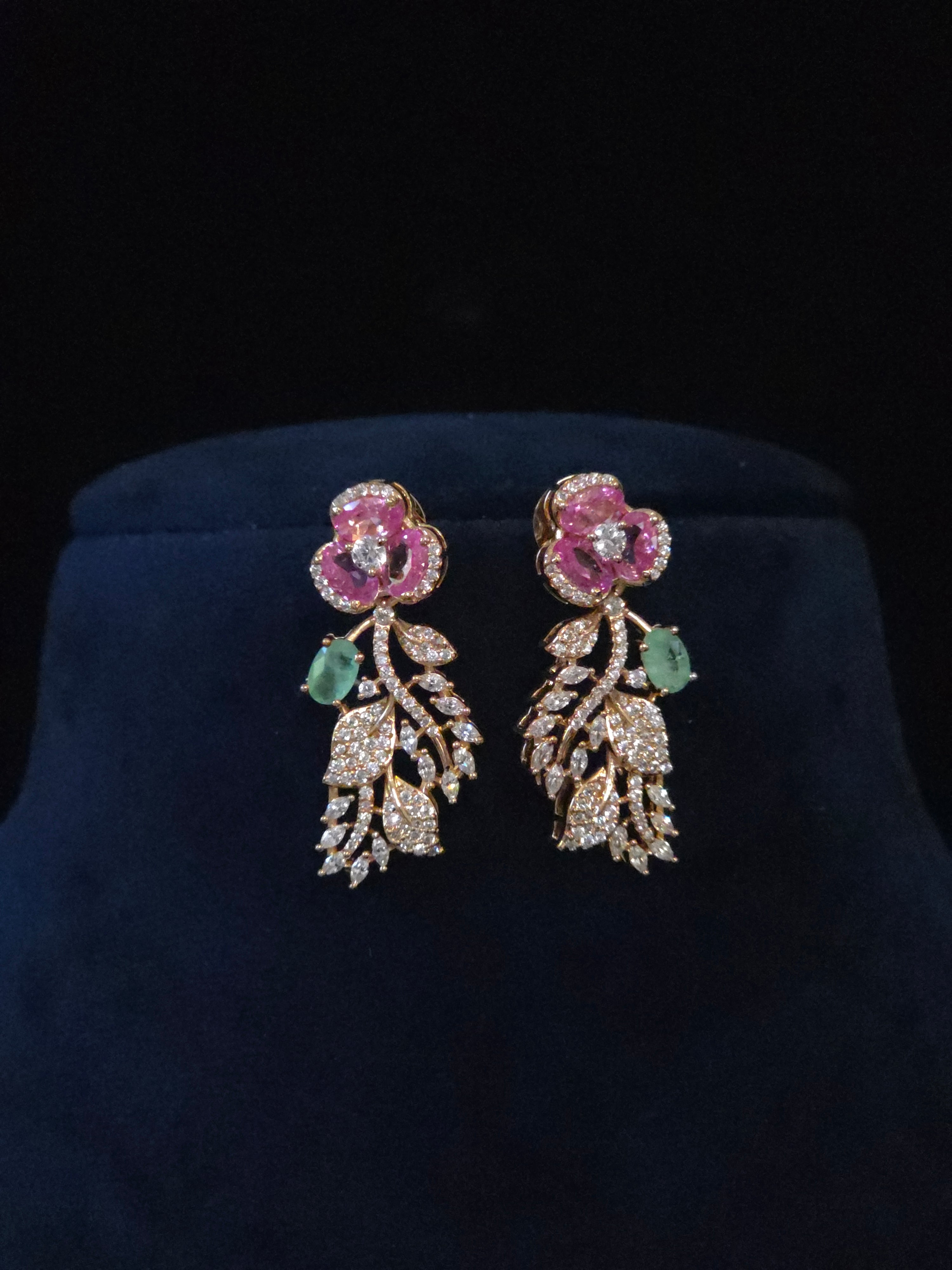 CZ Floral Garden Twin Bloom Necklace & Feather Drop Earring Set – Gulnara