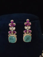 Mint & Fuchsia Floral CZ Statement Necklace & Drop Earring Set – Layla