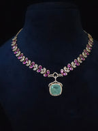 Mint & Fuchsia Floral CZ Statement Necklace & Drop Earring Set – Layla