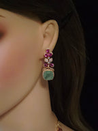 Mint & Fuchsia Floral CZ Statement Necklace & Drop Earring Set – Layla