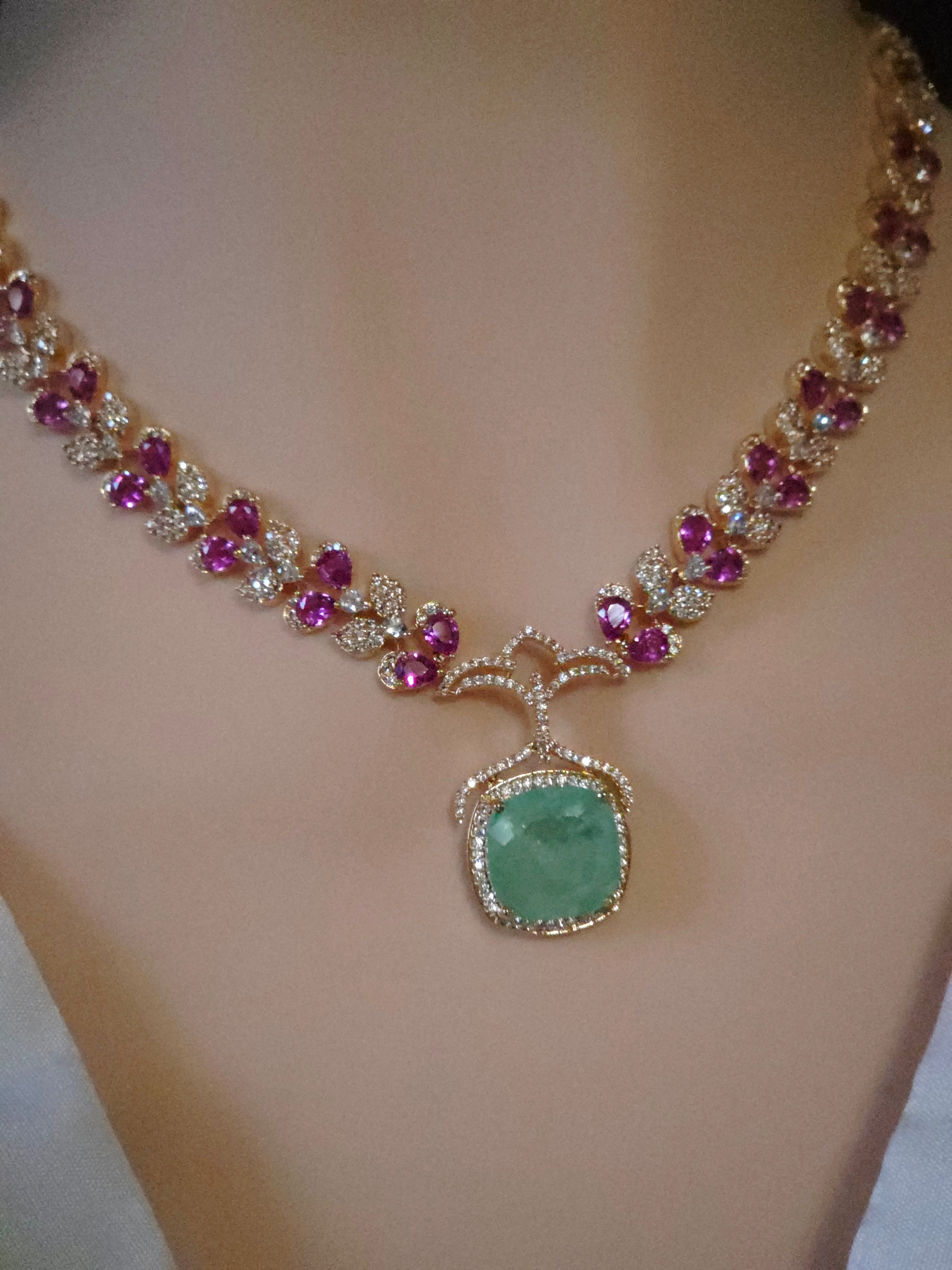 Mint & Fuchsia Floral CZ Statement Necklace & Drop Earring Set – Layla