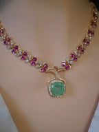 Mint & Fuchsia Floral CZ Statement Necklace & Drop Earring Set – Layla