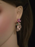 CZ Floral Garden Twin Bloom Necklace & Feather Drop Earring Set – Gulnara