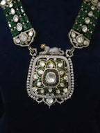 Emerald & Polki CZ Moissanite Multi-Strand Long Pendant Necklace & Drop Earring Set – Shaahi Emerald