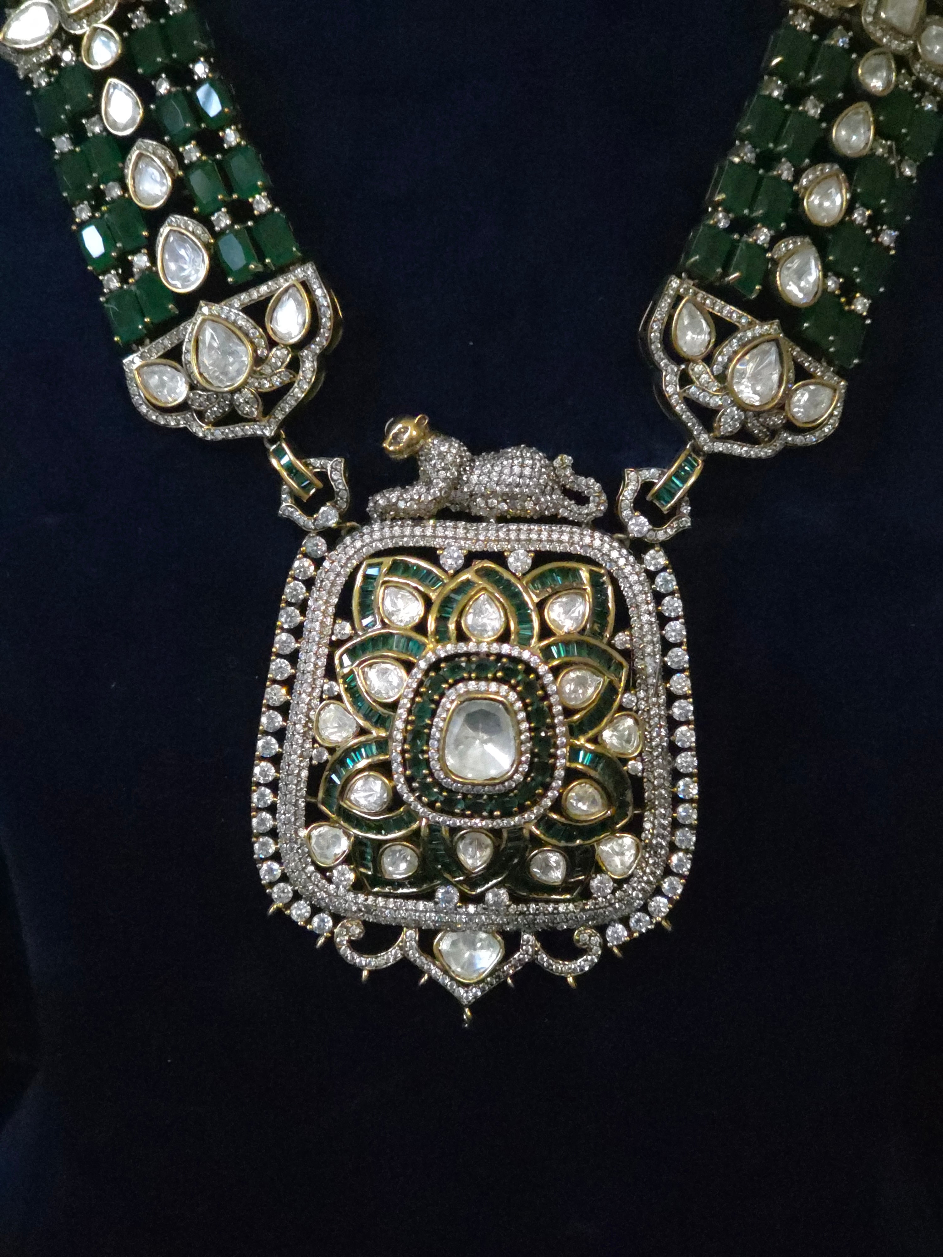 Emerald & Polki CZ Moissanite Multi-Strand Long Pendant Necklace & Drop Earring Set – Shaahi Emerald