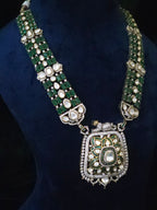 Emerald & Polki CZ Moissanite Multi-Strand Long Pendant Necklace & Drop Earring Set – Shaahi Emerald
