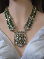 Emerald & Polki CZ Moissanite Multi-Strand Long Pendant Necklace & Drop Earring Set – Shaahi Emerald