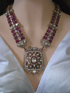 Ruby & Polki CZ Moissanite Multi-Strand Long Pendant Necklace & Drop Earring Set – Shaahi