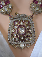 Ruby & Polki CZ Moissanite Multi-Strand Long Pendant Necklace & Drop Earring Set – Shaahi