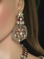Ruby & Polki CZ Moissanite Multi-Strand Long Pendant Necklace & Drop Earring Set – Shaahi