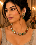 Navratna Kundan Floral Cabochon Choker & Earring Set – Kamala