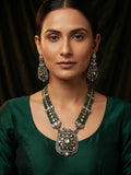 Emerald & Polki CZ Moissanite Multi-Strand Long Pendant Necklace & Drop Earring Set – Shaahi Emerald