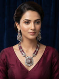 Ruby & Polki CZ Moissanite Multi-Strand Long Pendant Necklace & Drop Earring Set – Shaahi