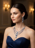 Shimmering layered silver plate sapphire tone wedding necklace set
