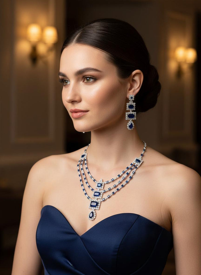 Blue CZ Bridal Jewelry Set