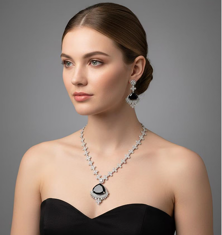 Stunning blue sapphire tone cubic zirconia necklace set for wedding