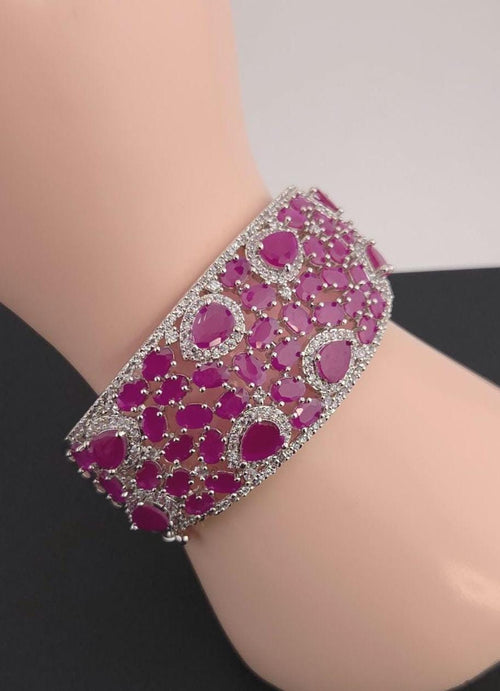 Rich magenta crystal stone accent flexible openable wedding statement cuff file