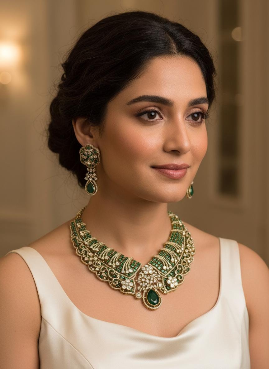 Royal emerald green kundan bridal choker for wedding lehenga sets