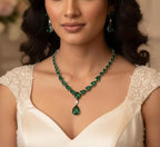 Deep emerald green drop geometric silver base luxury wedding accessory profile