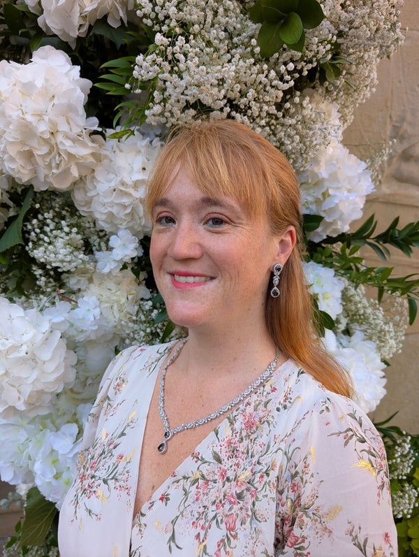 Customer wearing Zirca Luxe Jewelry at a wedding