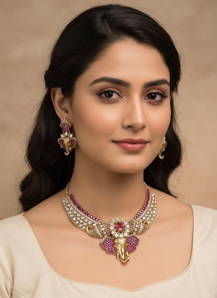 Ganpati Moissanite Kundan Necklace Set