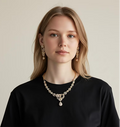 Traditional gold plated CZ crescent shaped choker necklace layout