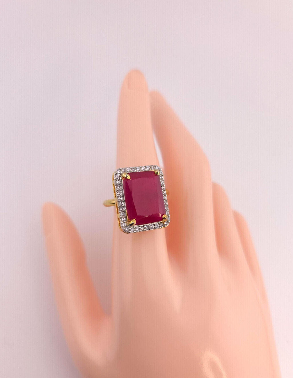 Luxury gold overlay emerald cut massive traditional cocktail ring model unit