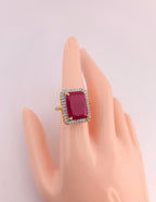 Luxury gold overlay emerald cut massive traditional cocktail ring model unit