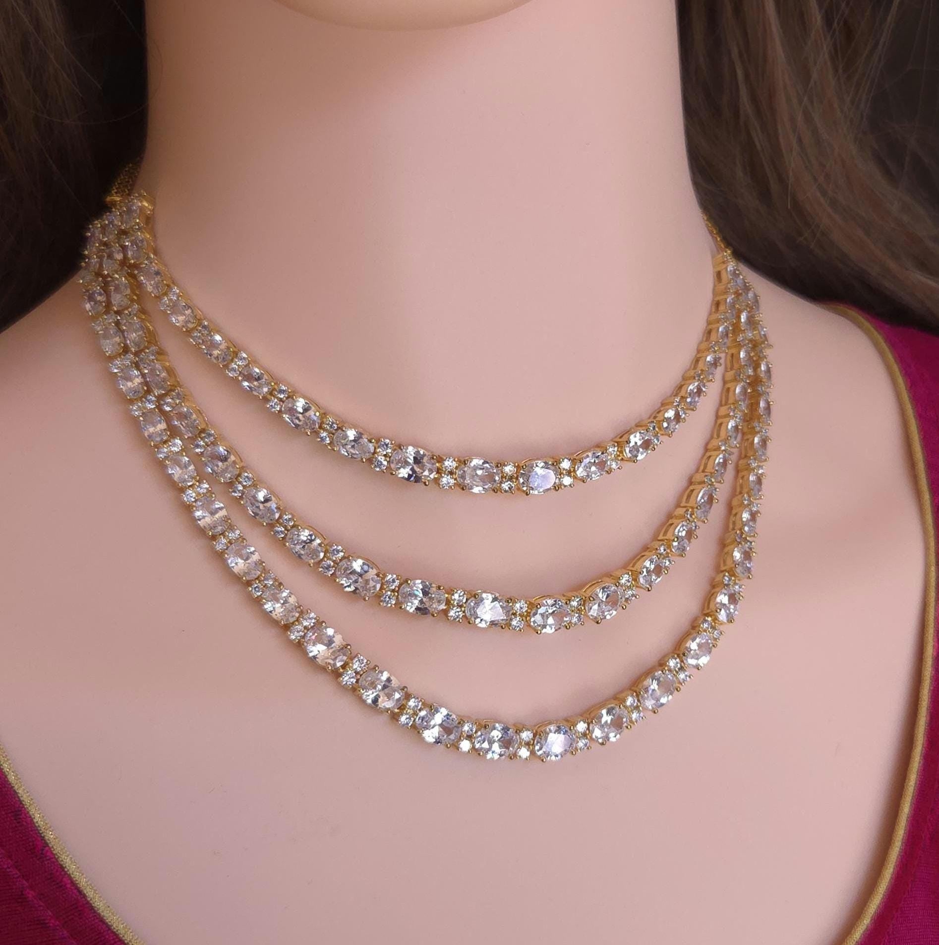 Multi strand layered link golden clear crystal bridal accessories box format