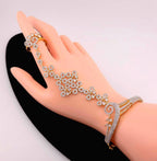 Traditional gold base Indian bridal haath phool hand chain setup node