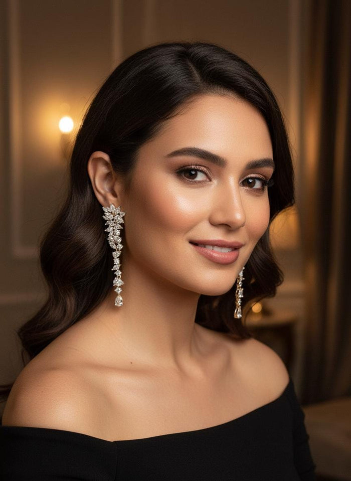 Gold Plated CZ Teardrop Dangle Earrings
