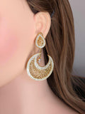 Heritage gold plated chandbali moon pattern dangling wedding earrings matrix