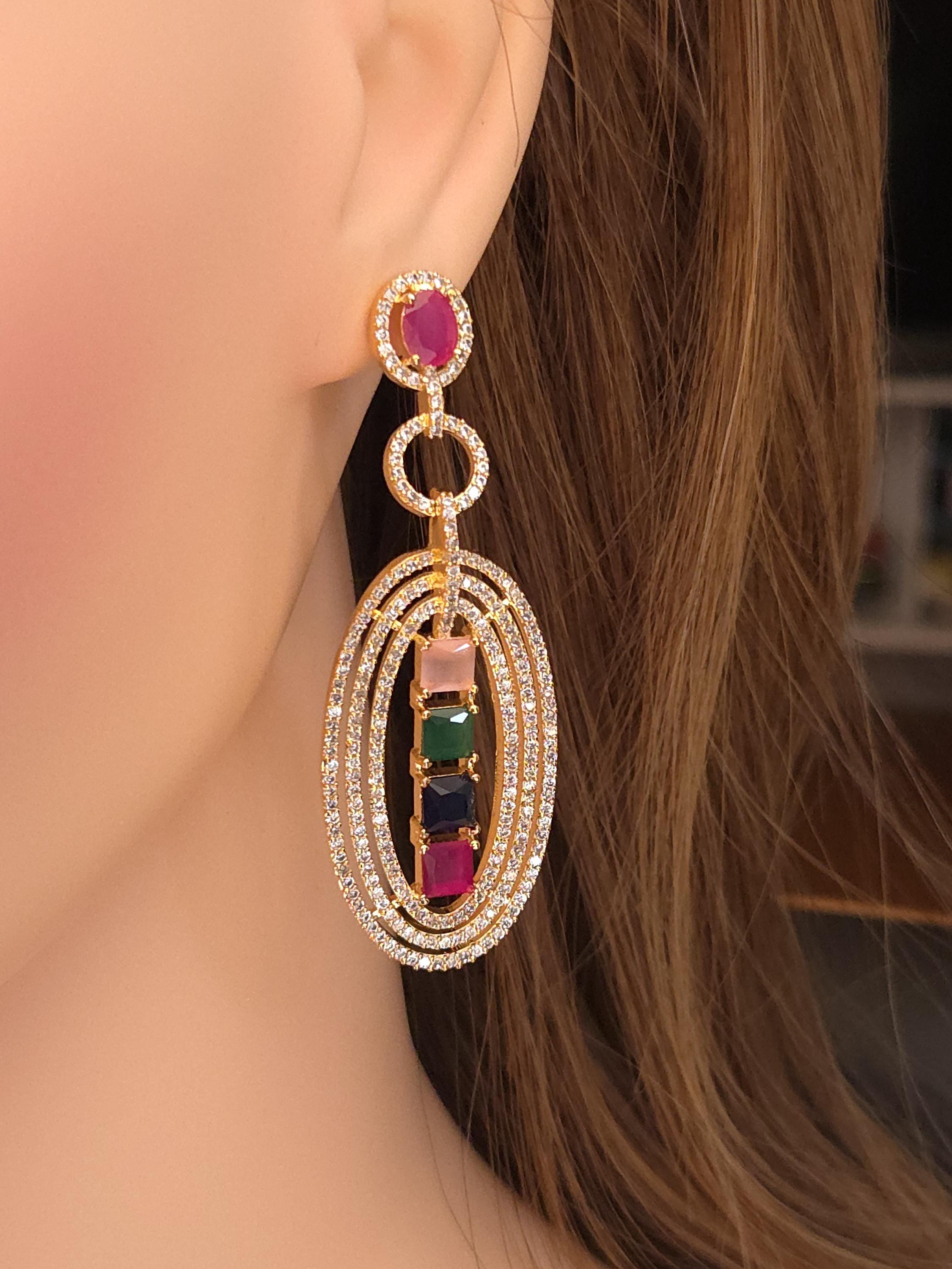 Versatile oval cluster rainbow crystal dangling festive attire items layout