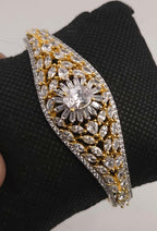Adjustable flexible hinge golden floral cuff bangle collection item pack