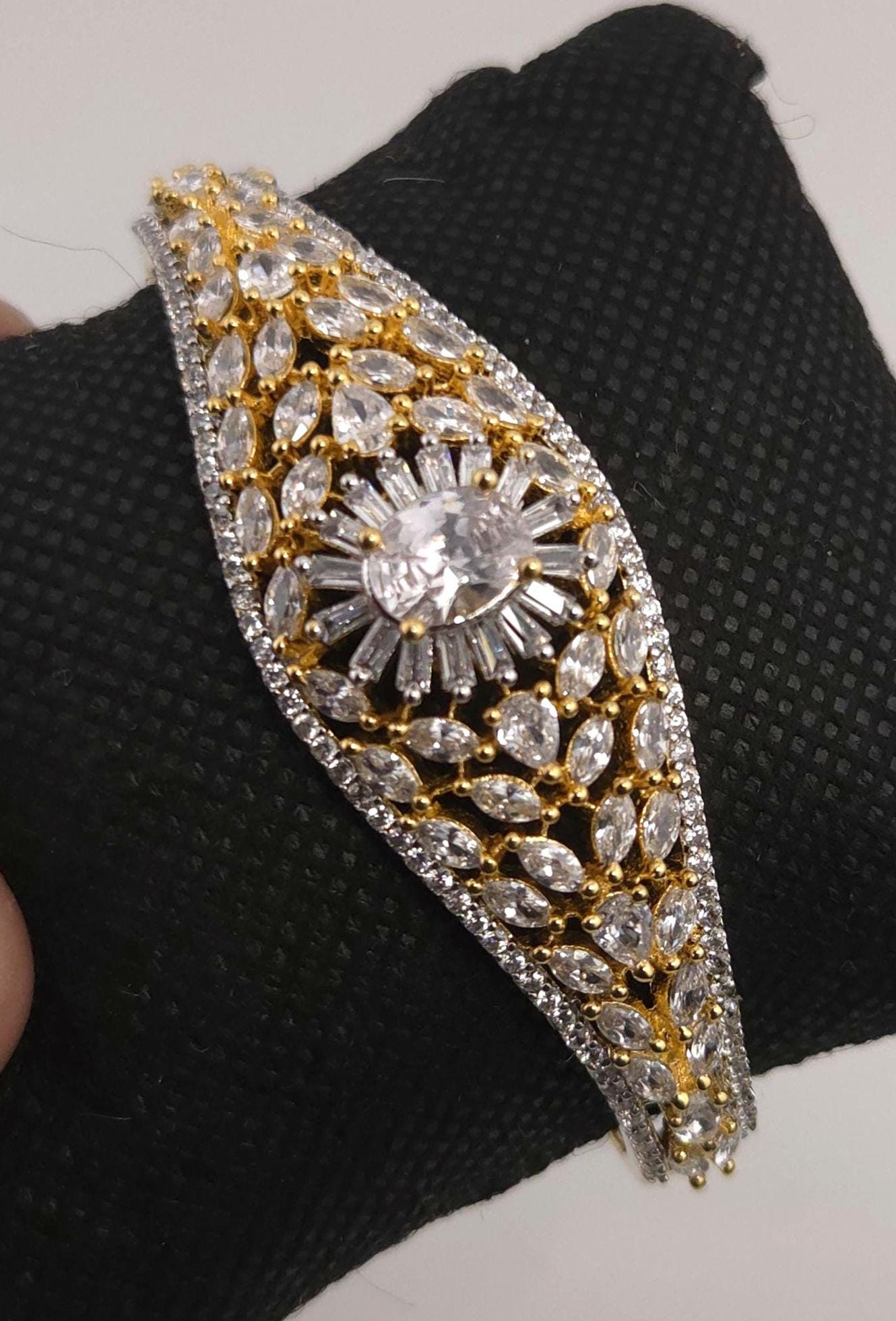 Adjustable flexible hinge golden floral cuff bangle collection item pack