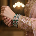 Luxury emerald cut green American Diamond bridal statement bangle set
