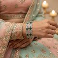 High grade green floral AD wedding bangles with faux emerald accents