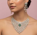 Traditional gold overlay deep emerald kundan choke band assembly node
