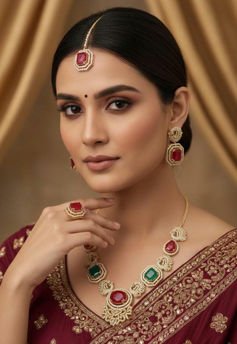 Complete heritage kundan ruby and emerald moissanite luxury collection