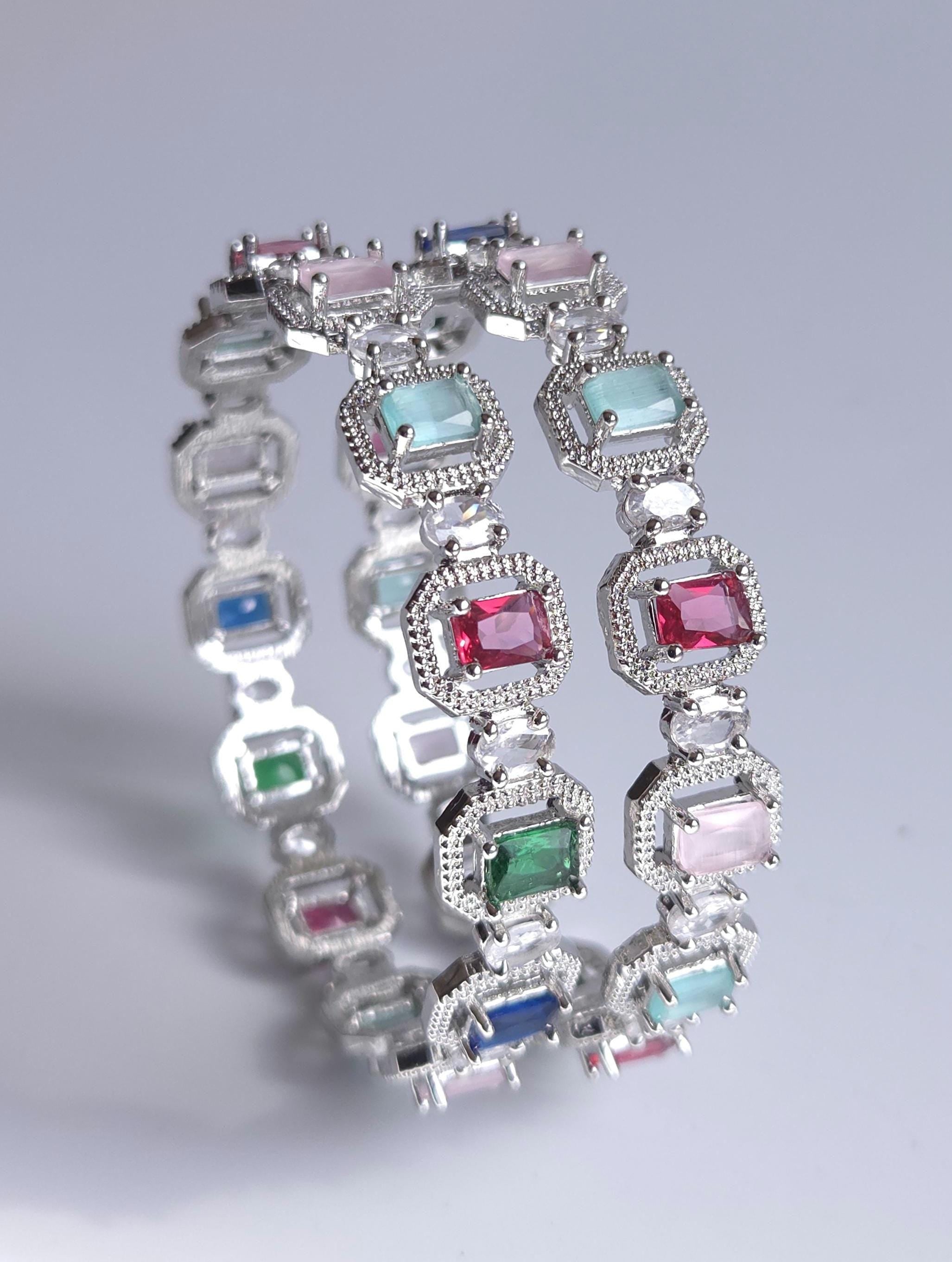 Dazzling silver plated rainbow theme custom crystal bracelet package map