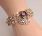 Traditional navratna theme gold overlay multi gem arm band unit kit