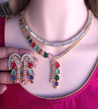 Mixed color navratna inspired cubic zirconia wedding choker loop assembly