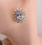 Classy oval halo mint green crystal lobe studs configuration framework