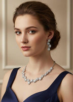 Classy pear cut clear cubic zirconia silver teardrop wedding suite