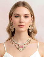 Romantic pink moissanite statement lehenga necklace for Pakistani Nikkah