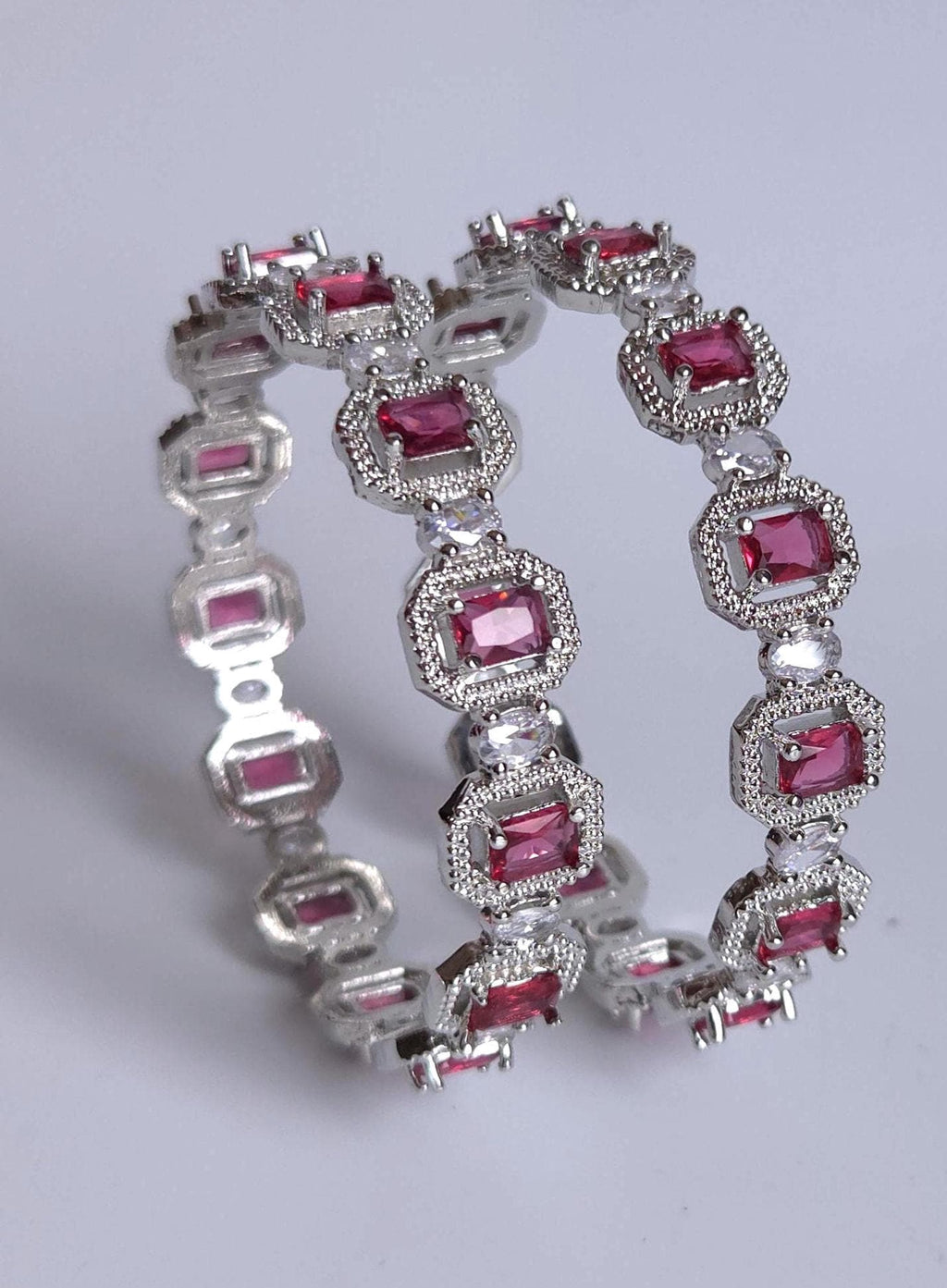 Emerald cut deep crimson ruby simulated wedding rigid bangles asset sheet