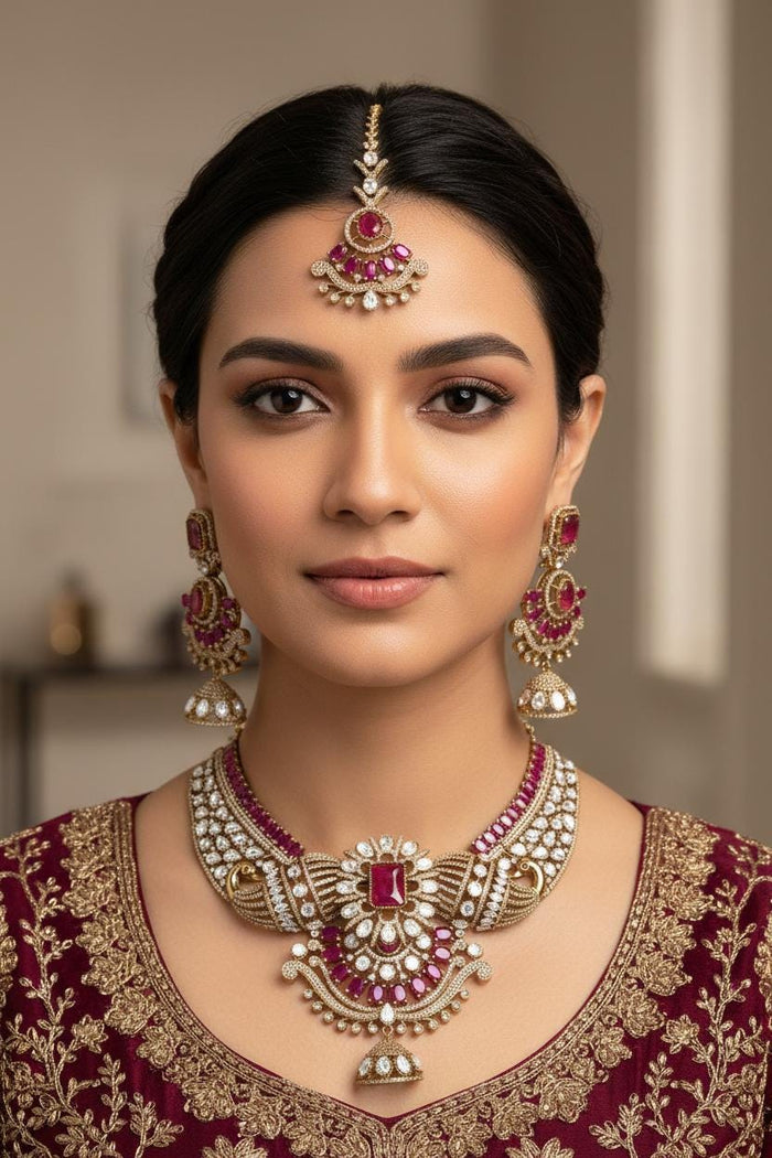 Red Green Kundan Bridal Necklace Set